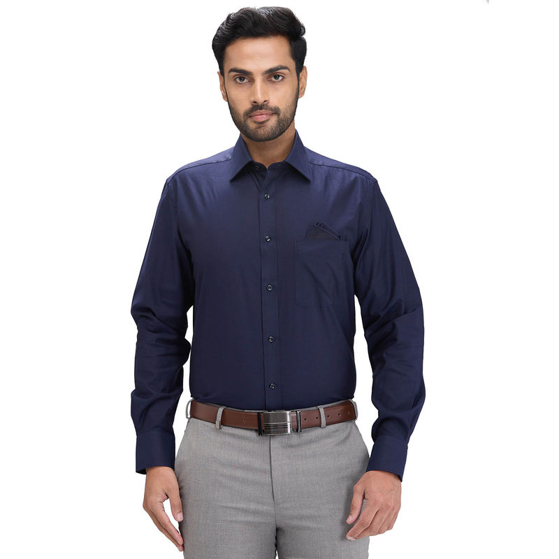 Park Avenue Luxus Fit Formal Shirt Full Sleeves Collar Neck Solid Navy Blue (44)