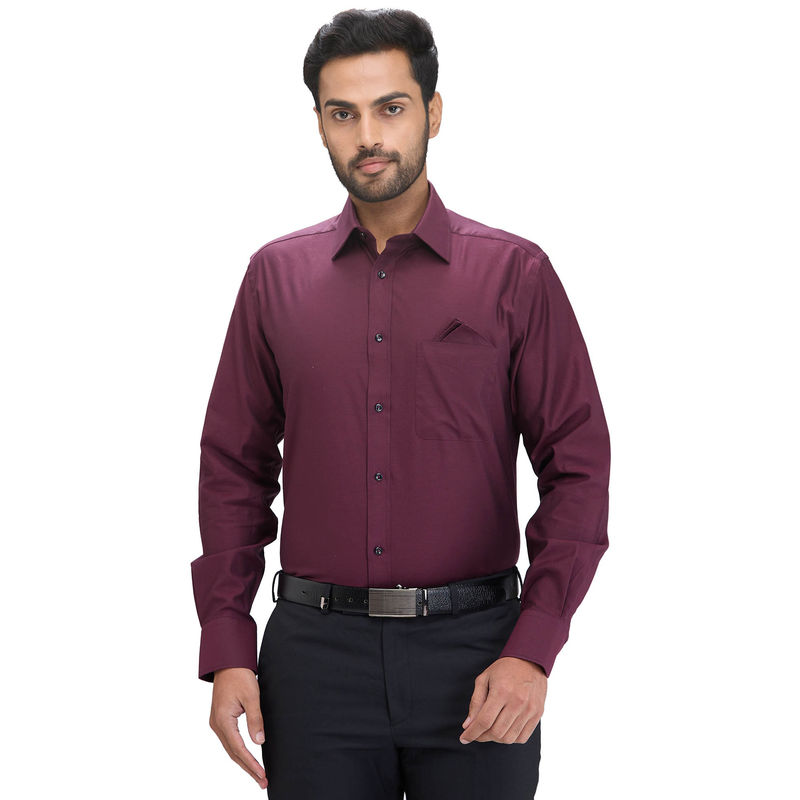 Park Avenue Luxus Fit Formal Shirt Full Sleeves Collar Neck Solid Burgundy (39)