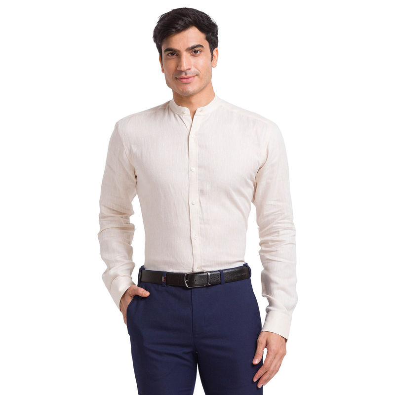 Park Avenue Regular Fit Formal Shirt Full Sleeves Mandarin Neck Solid Beige (44)
