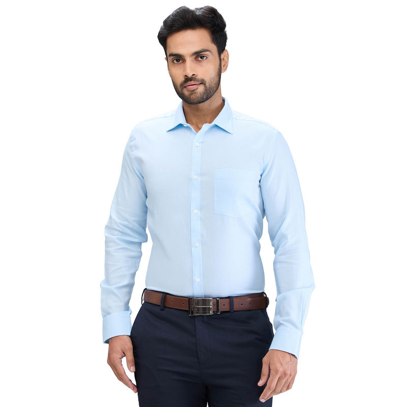 Park Avenue Slim Fit Formal Shirt Full Sleeves Collar Neck Textured Blue (42)