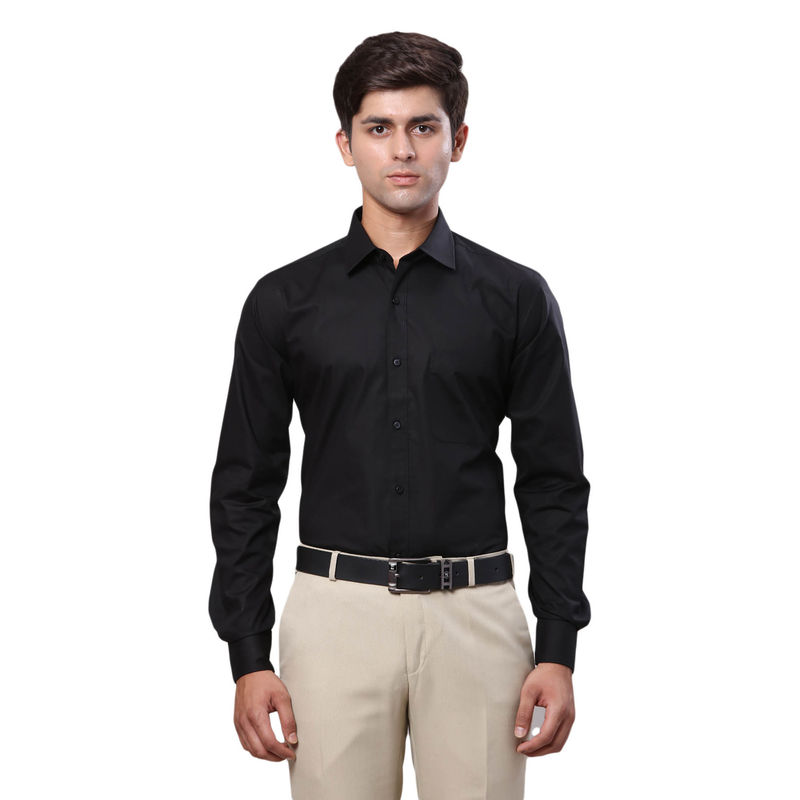 Raymond Regular Fit Formal Shirt Full Sleeves Collar Neck Solid Black (44)