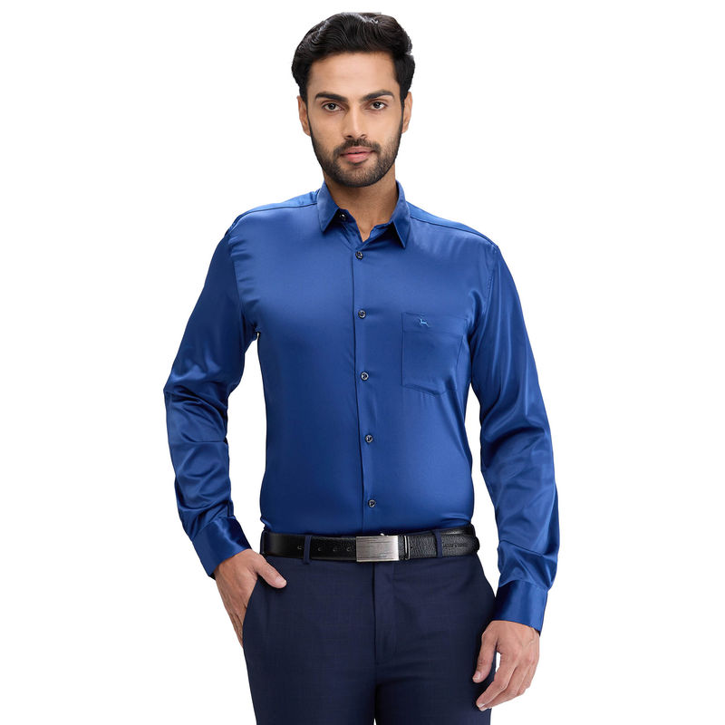 Parx Slim Fit Formal Shirt Full Sleeves Collar Neck Solid Blue (44)