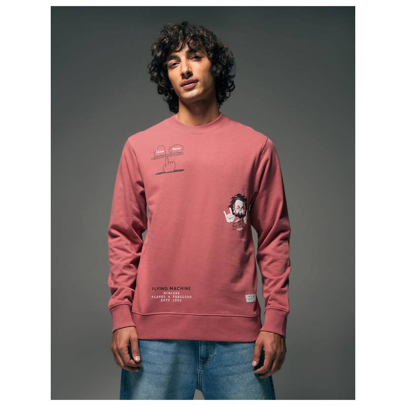 Flying Machine Men Red Cotton Full Sleeves Sweatshirt (L)