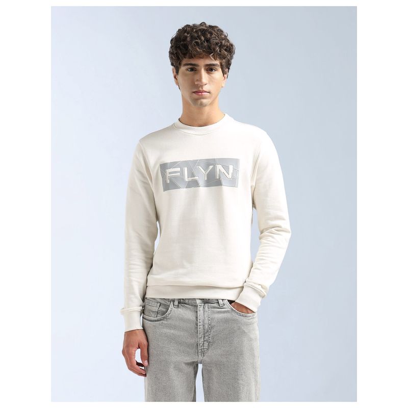 Flying Machine White Full Sleeves Cotton Sweatshirt (M)