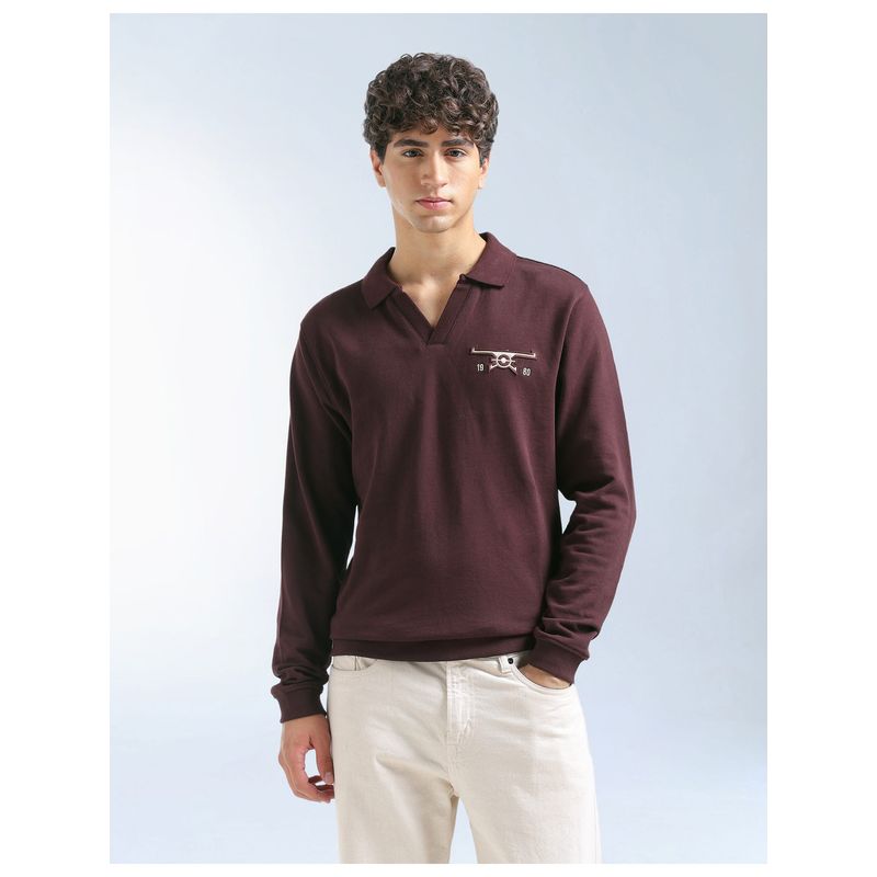 Flying Machine Men Wine Cotton Full Sleeves Sweatshirt (2XL)