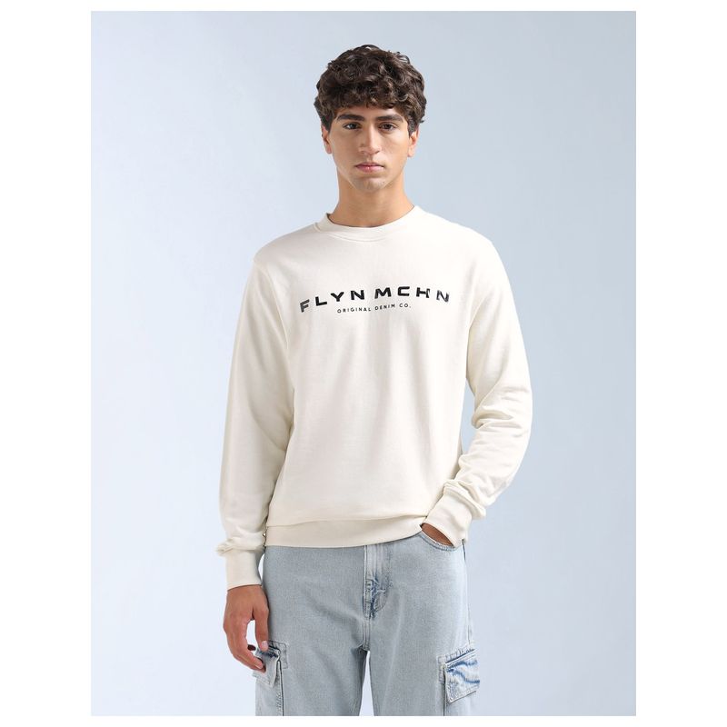 Flying Machine Men White Cotton Full Sleeves Sweatshirt (M)