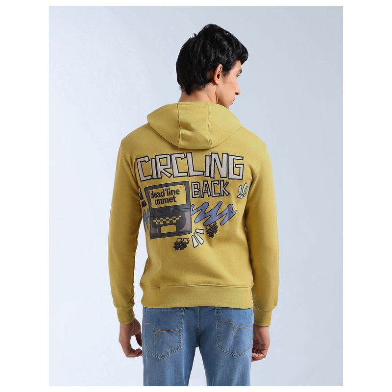 Flying Machine Yellow Full Sleeves Cotton Hoodie (M)