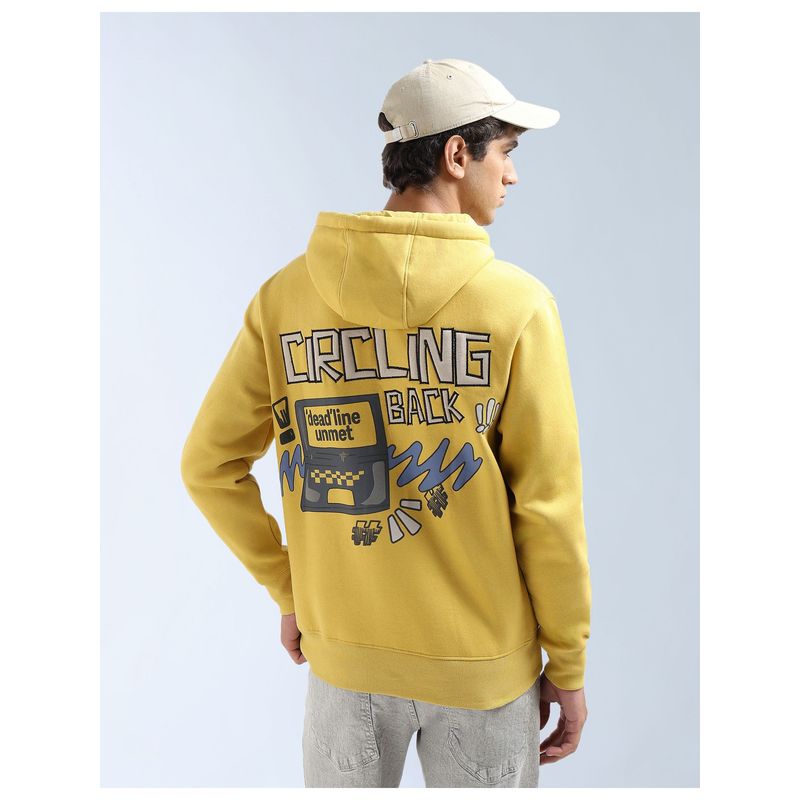 Flying Machine Men Yellow Cotton Full Sleeves Hoodie (L)