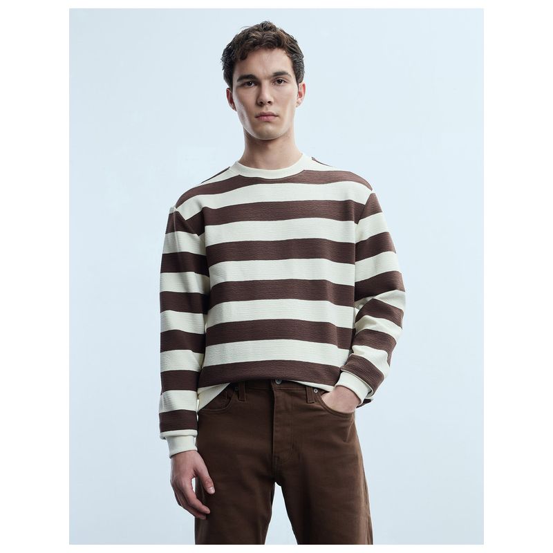 Flying Machine Brown Polyester Full Sleeves Sweatshirt (L)