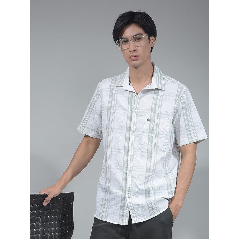 CRIMSOUNE CLUB Men Checked White Shirt (S)
