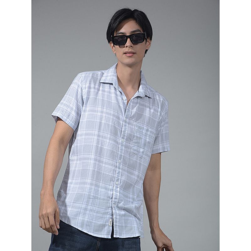 CRIMSOUNE CLUB Men Grey Checked Shirt (S)