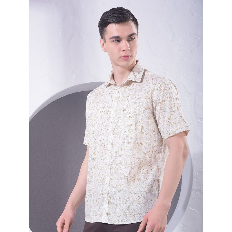 CRIMSOUNE CLUB Men Floral Print Beige Shirt (M)