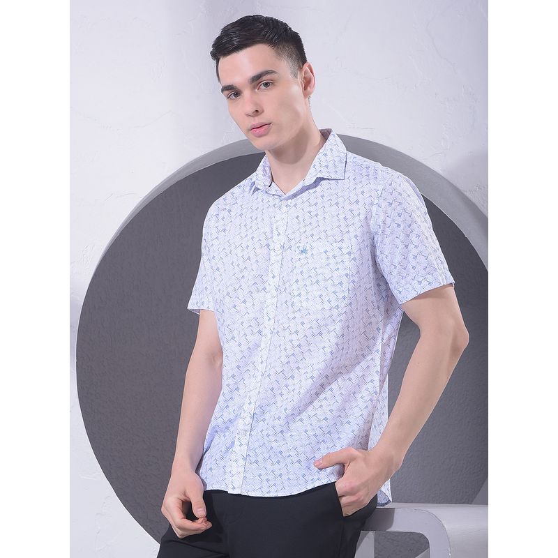 CRIMSOUNE CLUB Men Half Sleeves Blue Printed Shirt (S)