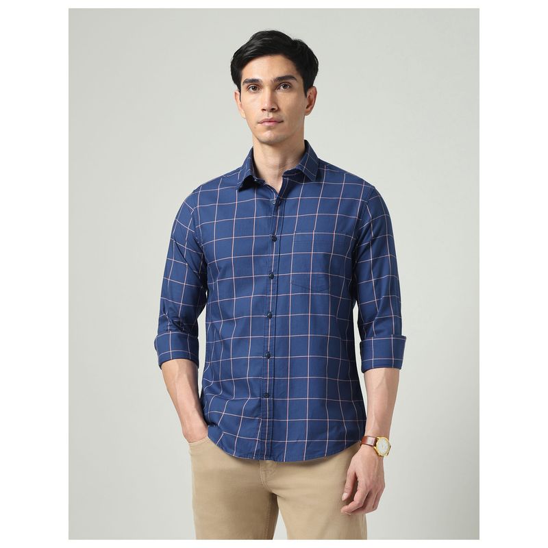 AD By Arvind Navy Blue Abstract Subtle-Print Twill Shirt (39)