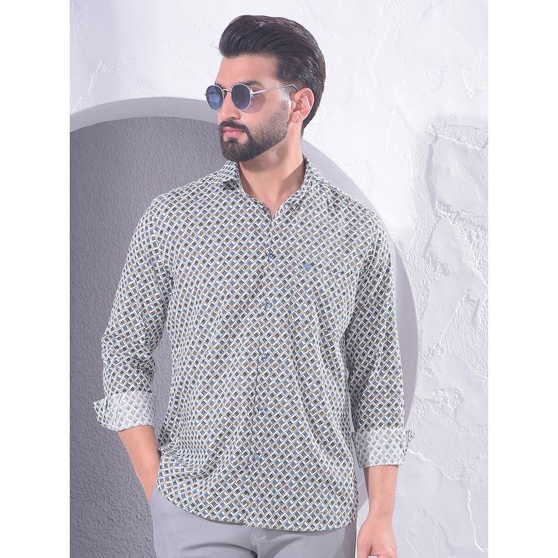 CRIMSOUNE CLUB Men Blue Printed Modal Shirt (S)
