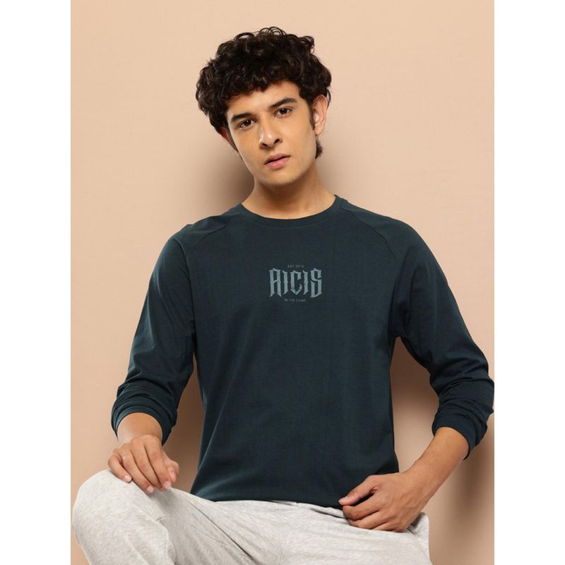 Alcis Men Teal Grunge Mark Reglan T-shirt (XL)