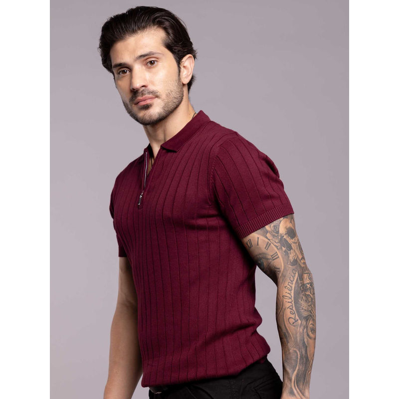 ROOKIES Wine Half Sleeve Flatknit Polo T-Shirt (2XL)