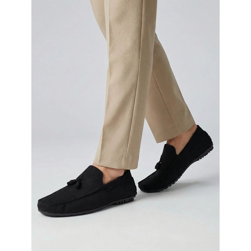 Styli Men Black Faux Suede Tassle Driving Loafers (UK 8)