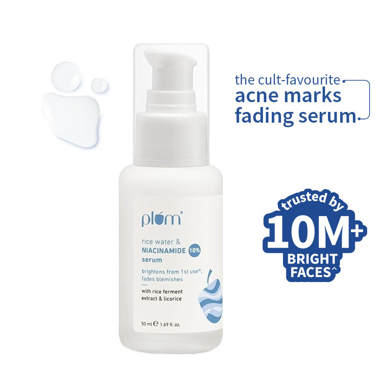 Plum 10% Niacinamide Brightening Face Serum with Rice Water, Fades Acne Marks, for Oily to Dry Skin