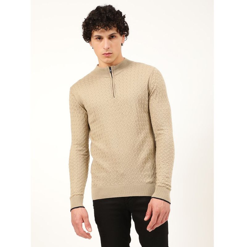 HARSAM Men Beige Solid Sweater (L)