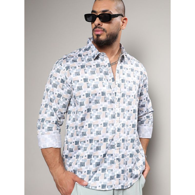 Instafab Plus Men Blue Abstract Geometric Shirt (4XL)
