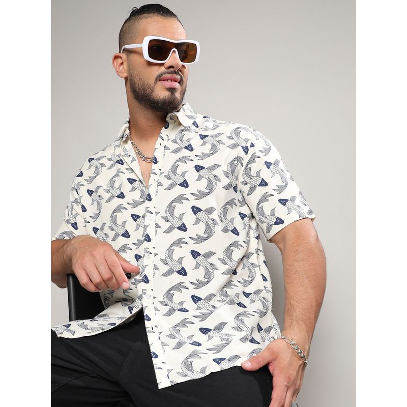 Instafab Plus Men Fish Print Button Up Shirt (3XL)