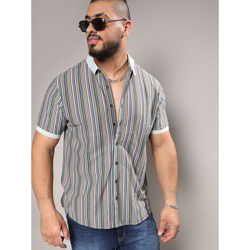 Instafab Plus Men Sage Green Contrast Knitted Shirt (3XL)