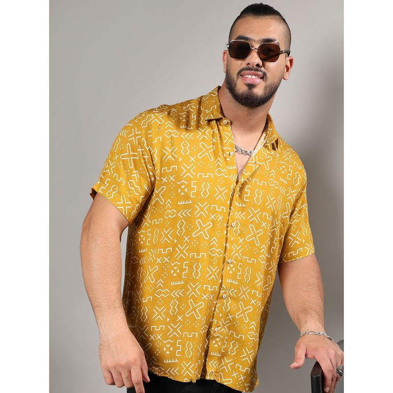 Instafab Plus Men Mustard Yellow Minimal Aztec Shirt (3XL)