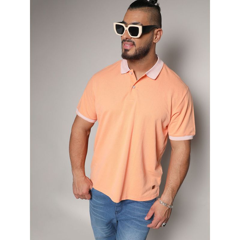Instafab Plus Men Peach Orange Basic Polo T-Shirt (3XL)