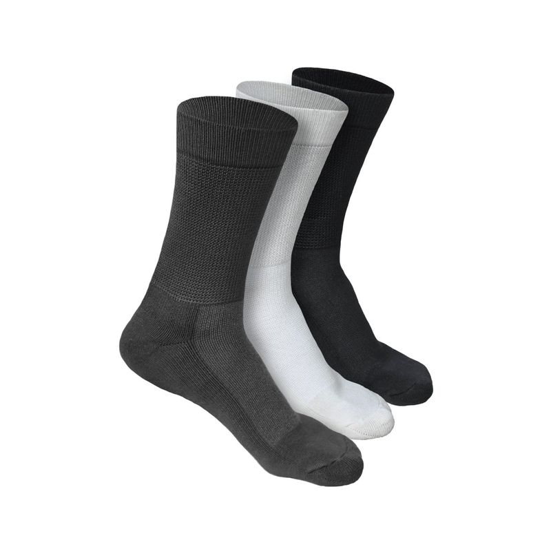 Heelium Bamboo Crew Socks for Men - 3 Pairs - Black - Grey - White ...