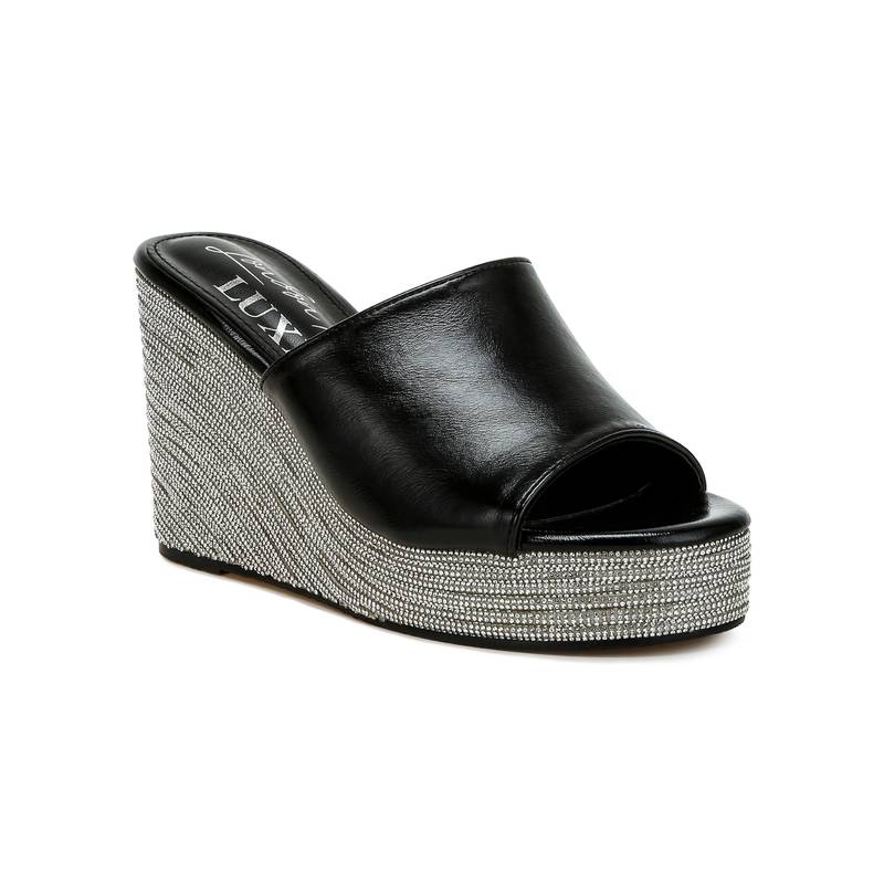 London Rag Black Round Toe Wedge Heels (EURO 36)