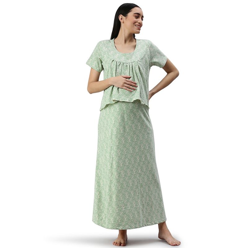 Nejo Feeding - Nursing Maternity Full Length Night Dress - Green (M)