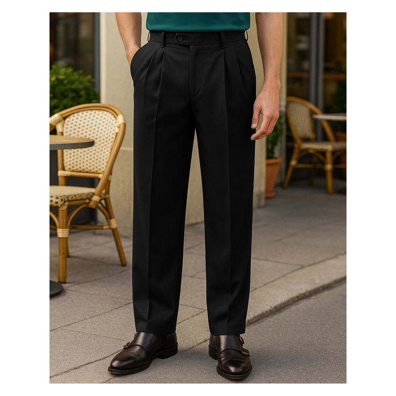 Bewakoof Men's Jet Black Loose Fit Korean Pants (38)