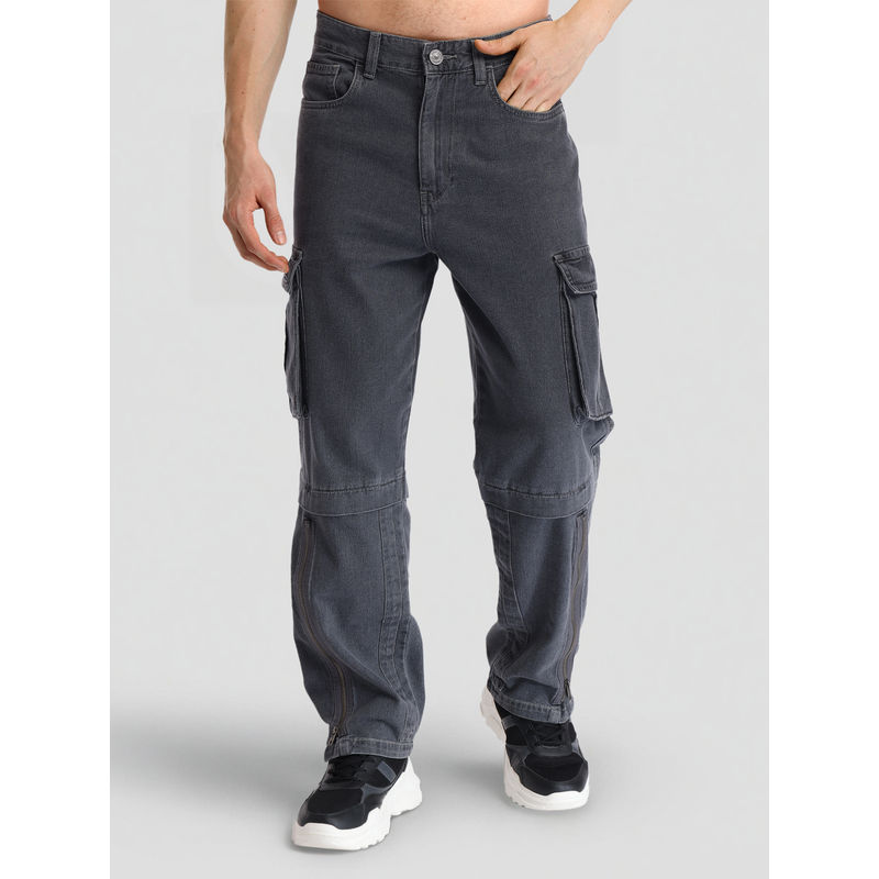 HIGHLANDER Men Grey Mid Rise Baggy Ankle Length Cargo Jeans (30)