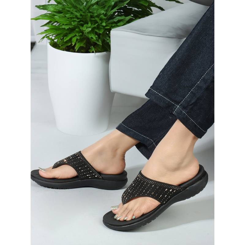 Carlton London Black Slip-On Festive Women Sandals (EURO 36)