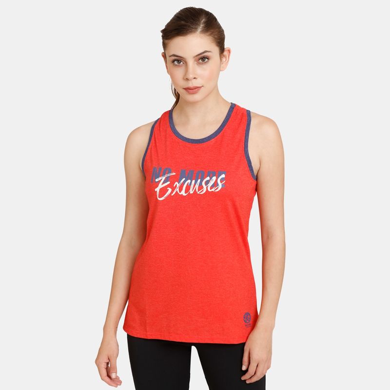 Zivame Rosaline Relaxed Fit Tank Top - Flame Scarlet (M)