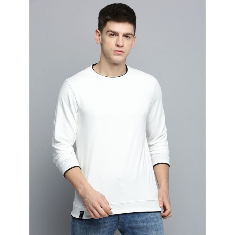 SHOWOFF Mens Round Neck Solid White Pullover Sweatshirt (L)