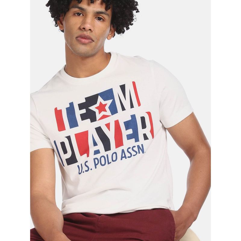 U.S. POLO ASSN. Men White Crew Neck Graphic Print T-Shirt (S)