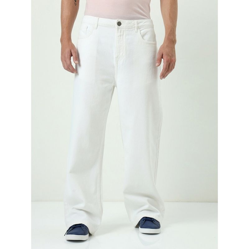 Bewakoof Men's White Super Baggy Fit Mid-Rise Jeans (34)