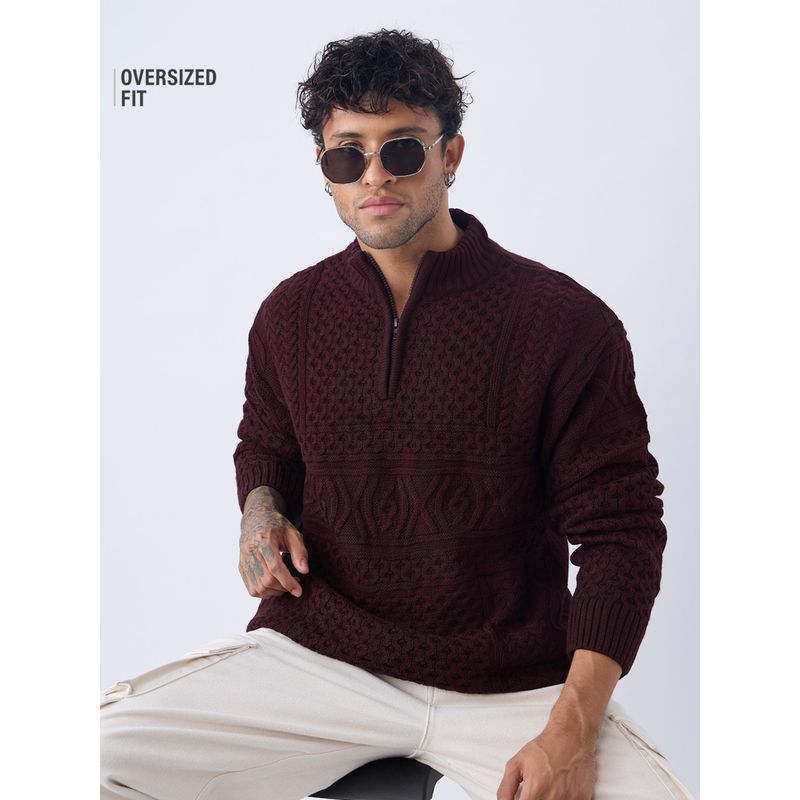 The Souled Store Haze Men Maroon Oversized Sweater (L)