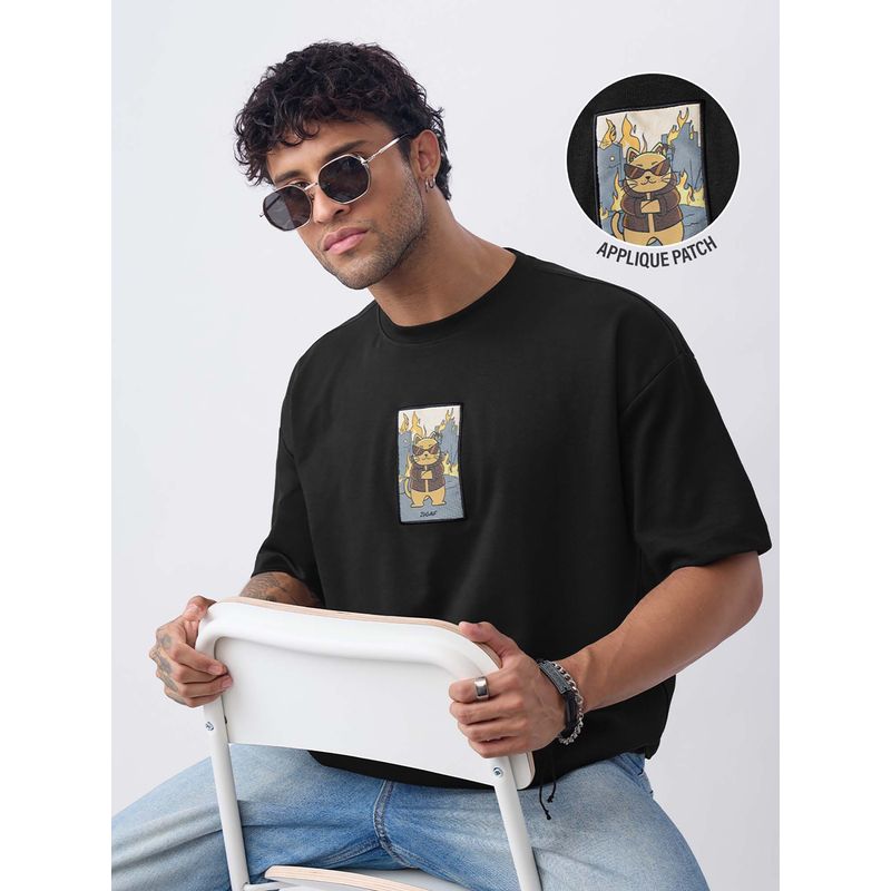 The Souled Store Men Oversized T-Shirt: Don't Give - Black (L)