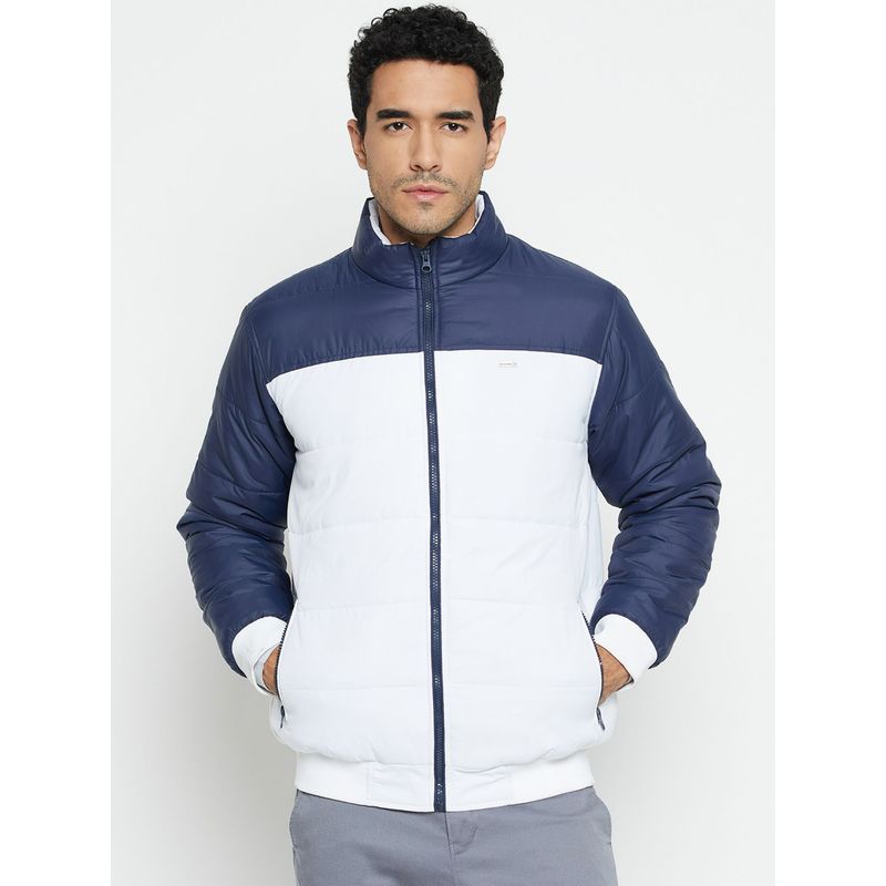 Cantabil Men White & Blue Casual Jacket (M)