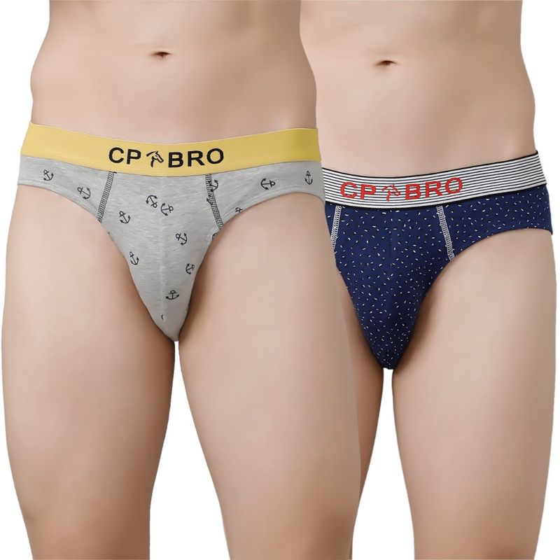 CP BRO Printed Briefs with Exposed Waistband Value - Grey Anchor & Navy Dot (Pack of 2) (M)