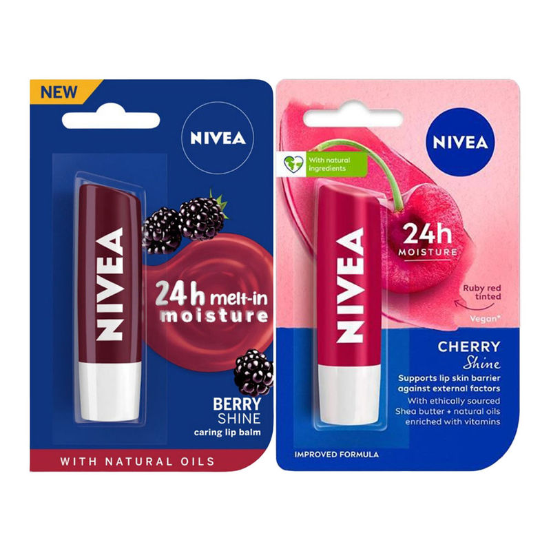 Buy NIVEA Fruity Blackberry Shine + Cherry Shine Lip Balm Combo Online