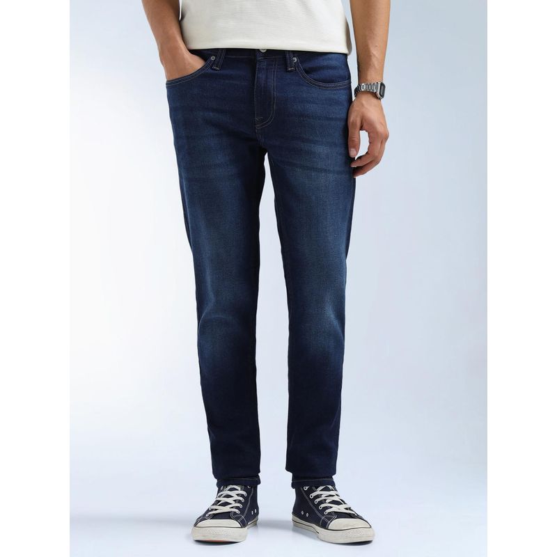 Flying Machine Jackson Navy Blue Skinny Fit Whiskered Jeans (34)