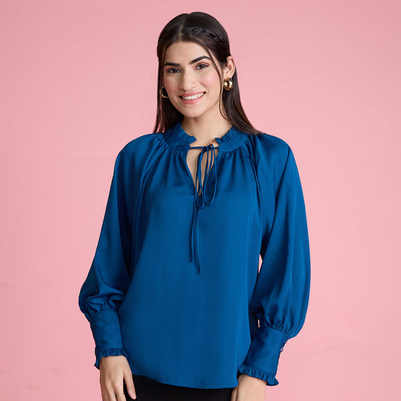 Twenty Dresses by Nykaa Fashion Teal Full Sleeves Solid Top (XS)
