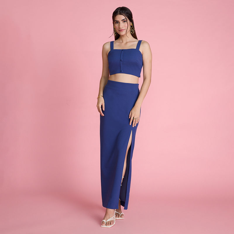 Twenty Dresses by Nykaa Fashion Blue Solid Sleeveless Co Ord (Set of 2) (XS)
