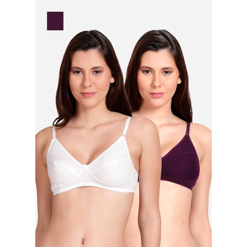 Shyaway Shyle Non Padded Seamed Everyday Bra Multicolor (Pack of 2) (32B)