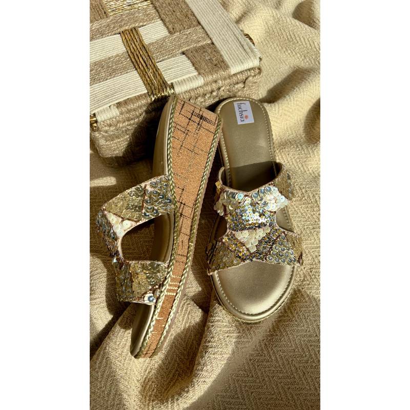 Fuchsia by Aashka Mehta Aurora Gold Wedges Heels (EURO 36)