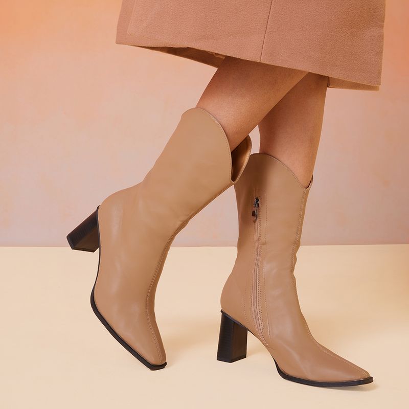 RSVP by Nykaa Fashion Dark Beige Calf Length Cowboy Block Heel Boots (EURO 36)